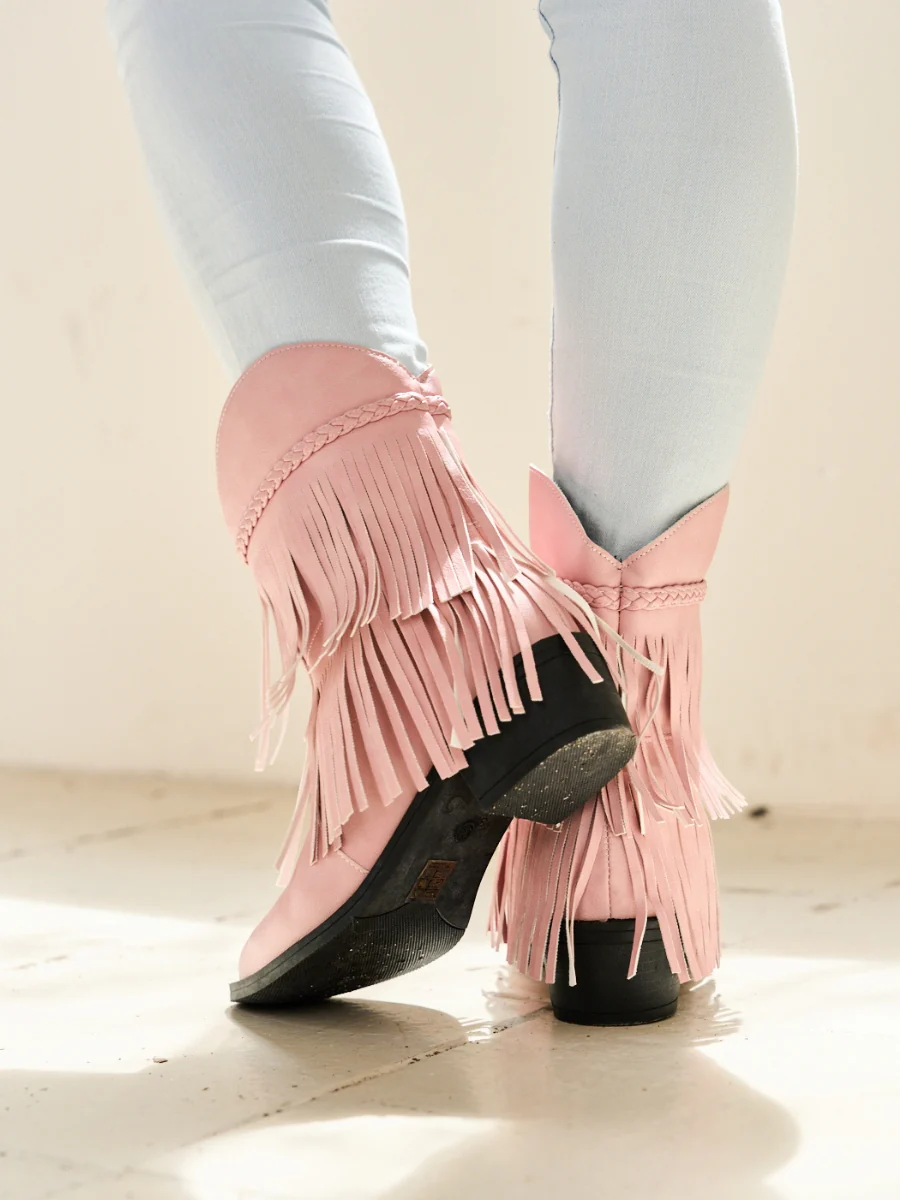 En Bloom | Jelena Fringe Western Cowboy Boots - Pink - Image 6