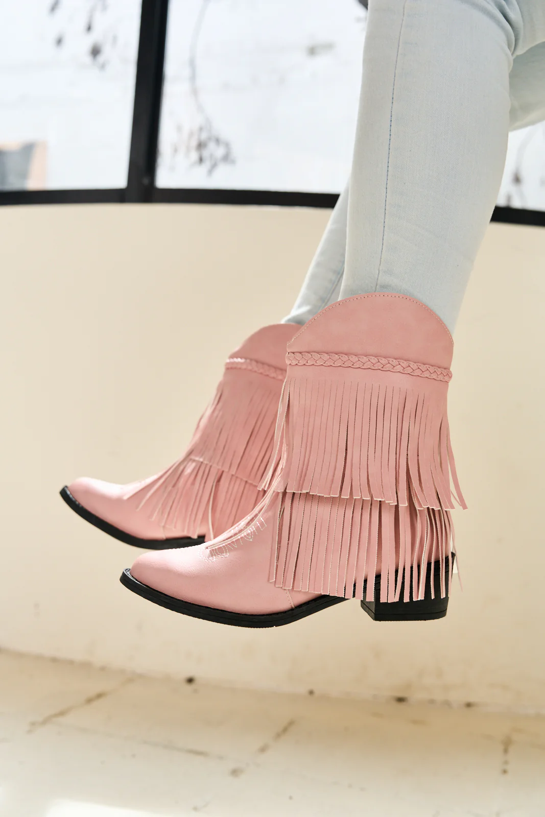 En Bloom | Jelena Fringe Western Cowboy Boots - Pink - Image 7
