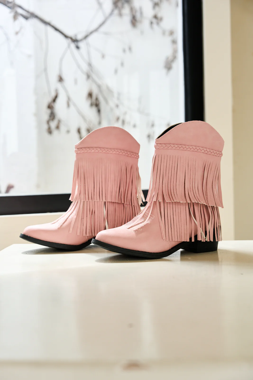 En Bloom | Jelena Fringe Western Cowboy Boots - Pink - Image 8