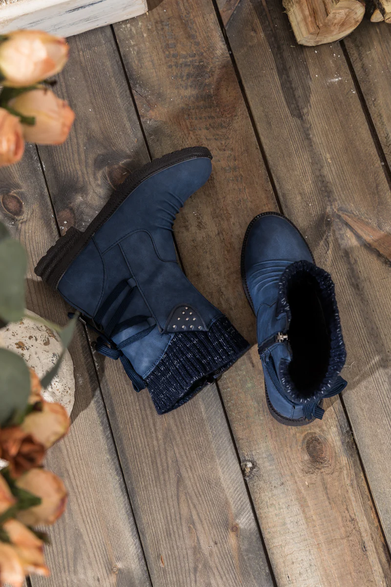 En Bloom | Navy Ruched Back Tie-Accent Combat Boot - Image 6