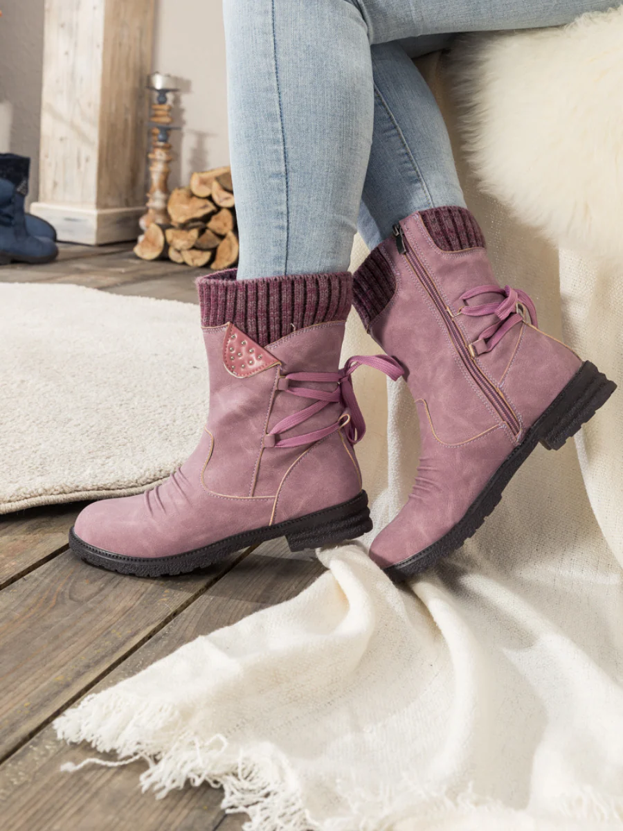 En Bloom | Purple Ruched Back Tie-Accent Combat Boot - Image 4