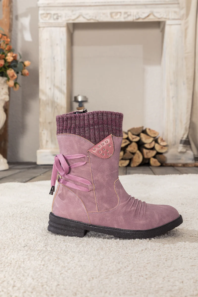 En Bloom | Purple Ruched Back Tie-Accent Combat Boot - Image 6