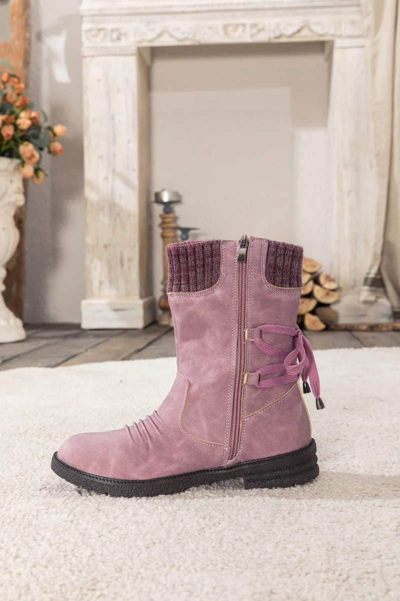 En Bloom | Purple Ruched Back Tie-Accent Combat Boot - Image 8
