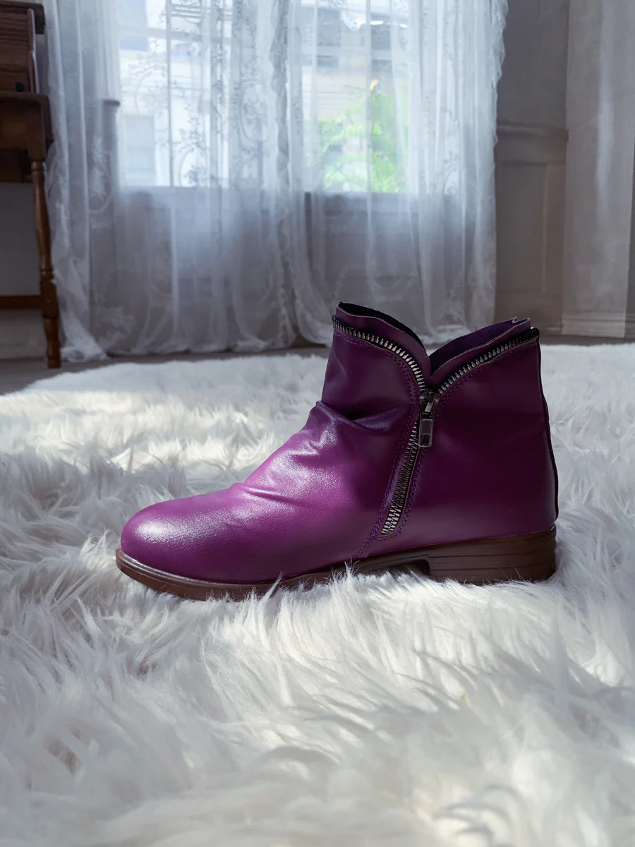 En Bloom | Purple Side Zip Ruched Ankle Boot - Image 3