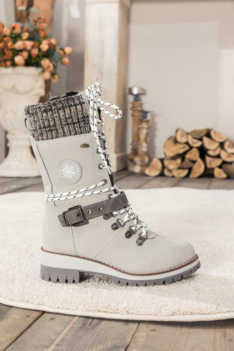 En Bloom | Ribbed-Cuff Buckle-Strap Boot - Ash - Image 8