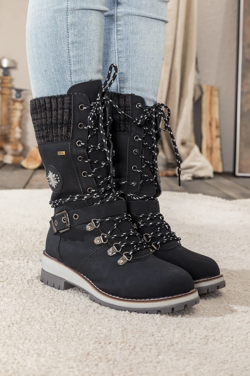 En Bloom | Ribbed-Cuff Buckle-Strap Boot - Black - Image 2