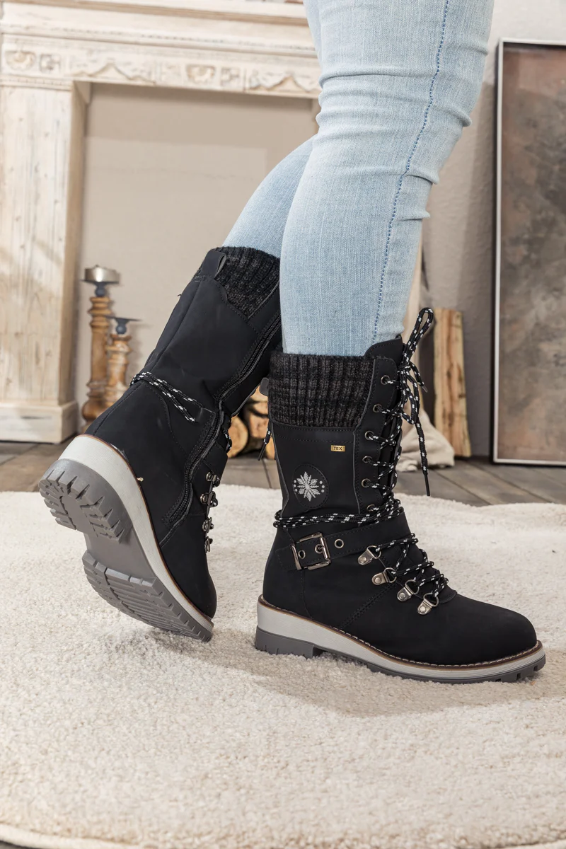 En Bloom | Ribbed-Cuff Buckle-Strap Boot - Black - Image 4
