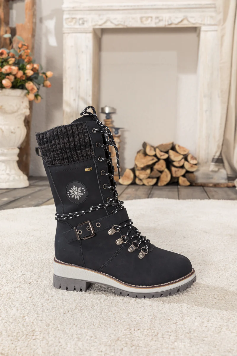 En Bloom | Ribbed-Cuff Buckle-Strap Boot - Black - Image 5