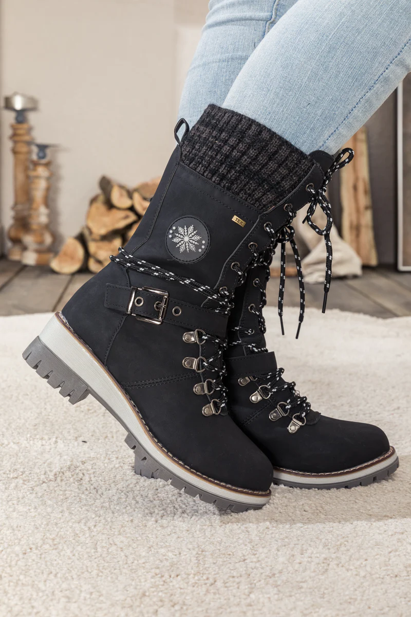 En Bloom | Ribbed-Cuff Buckle-Strap Boot - Black - Image 8
