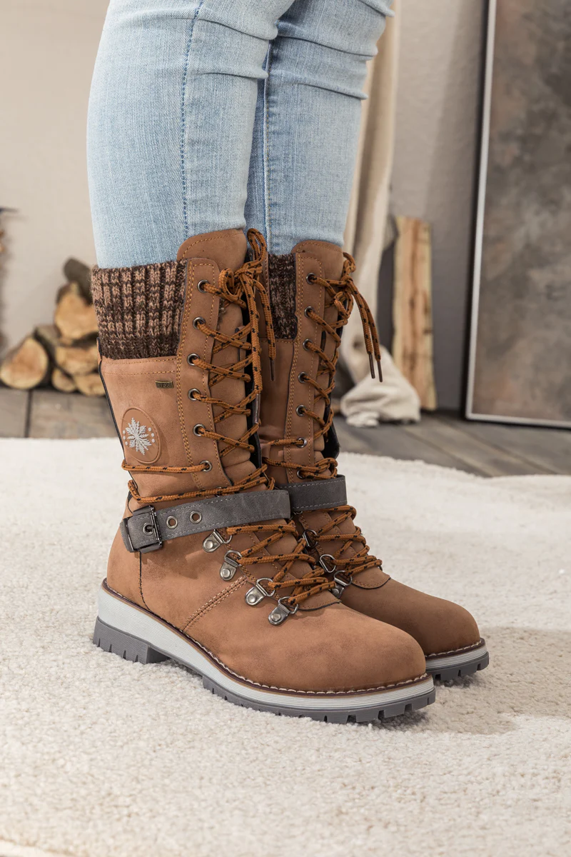 En Bloom | Ribbed-Cuff Buckle-Strap Boot - Brown - Image 4