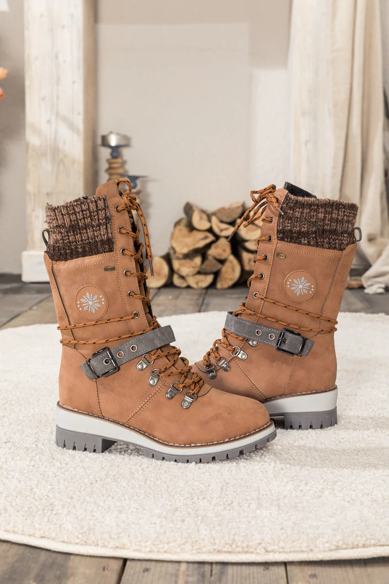 En Bloom | Ribbed-Cuff Buckle-Strap Boot - Brown - Image 6