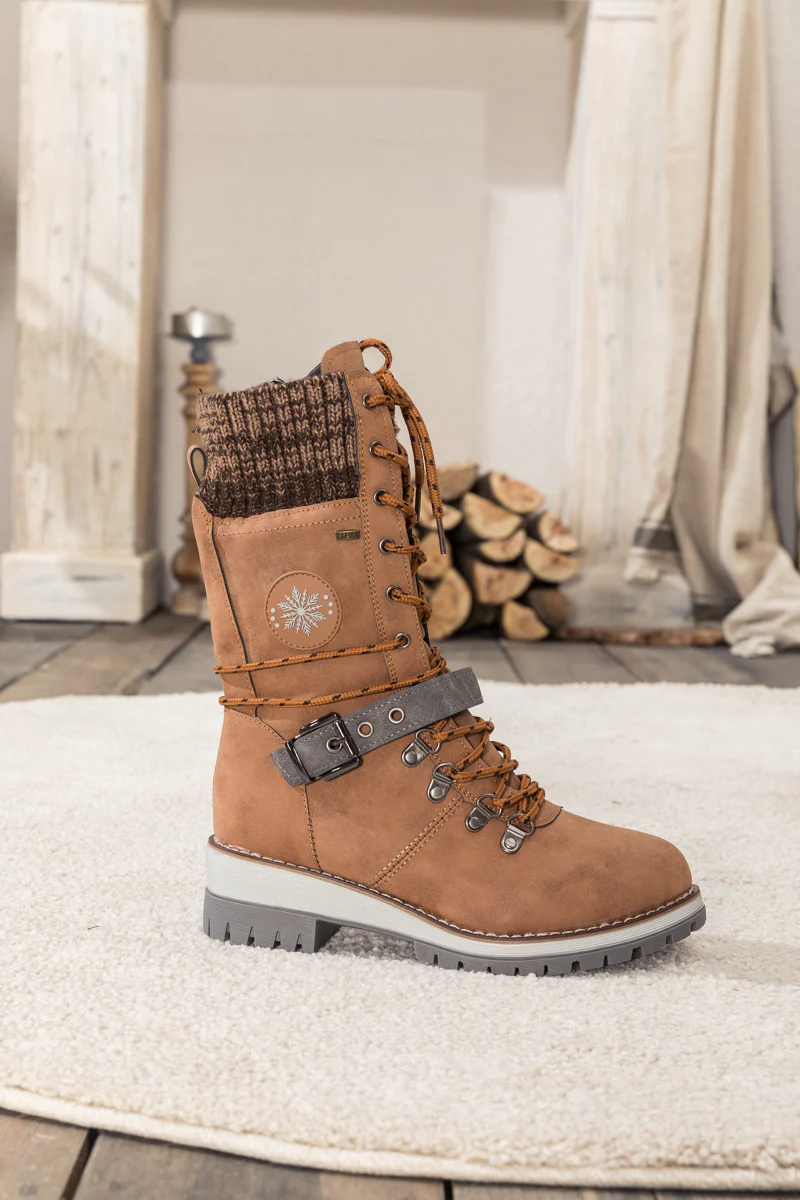 En Bloom | Ribbed-Cuff Buckle-Strap Boot - Brown - Image 7