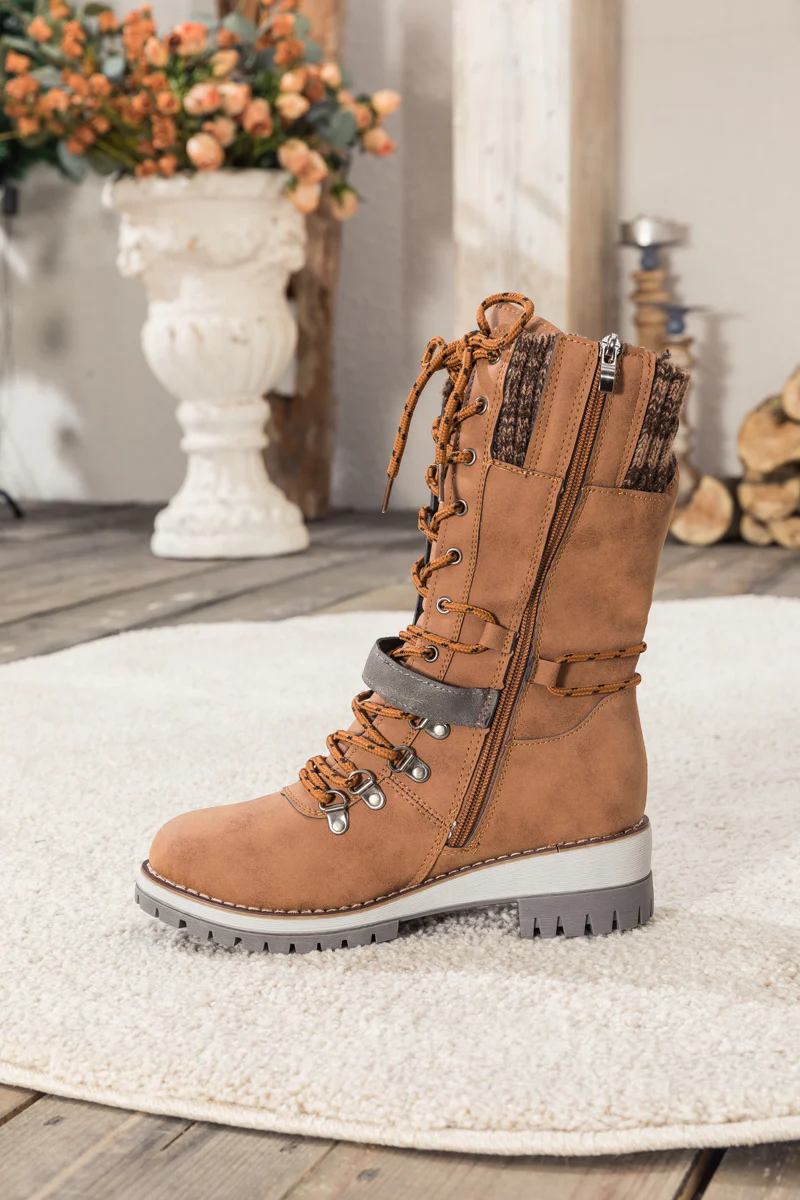 En Bloom | Ribbed-Cuff Buckle-Strap Boot - Brown - Image 8