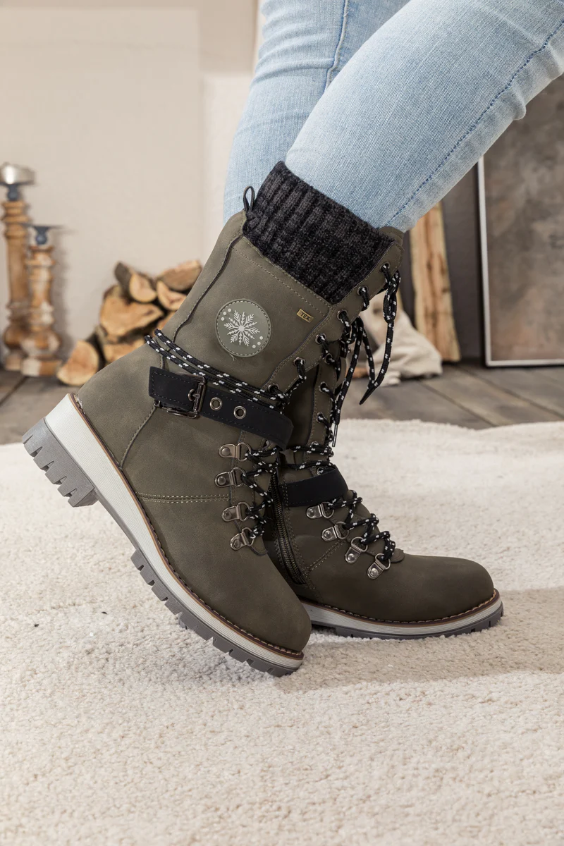 En Bloom | Ribbed-Cuff Buckle-Strap Boot - Grey - Image 4