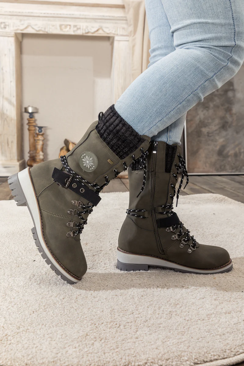 En Bloom | Ribbed-Cuff Buckle-Strap Boot - Grey - Image 6