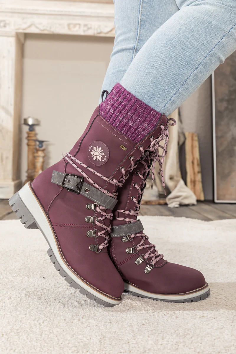 En Bloom | Ribbed-Cuff Buckle-Strap Boot - Purple - Image 3