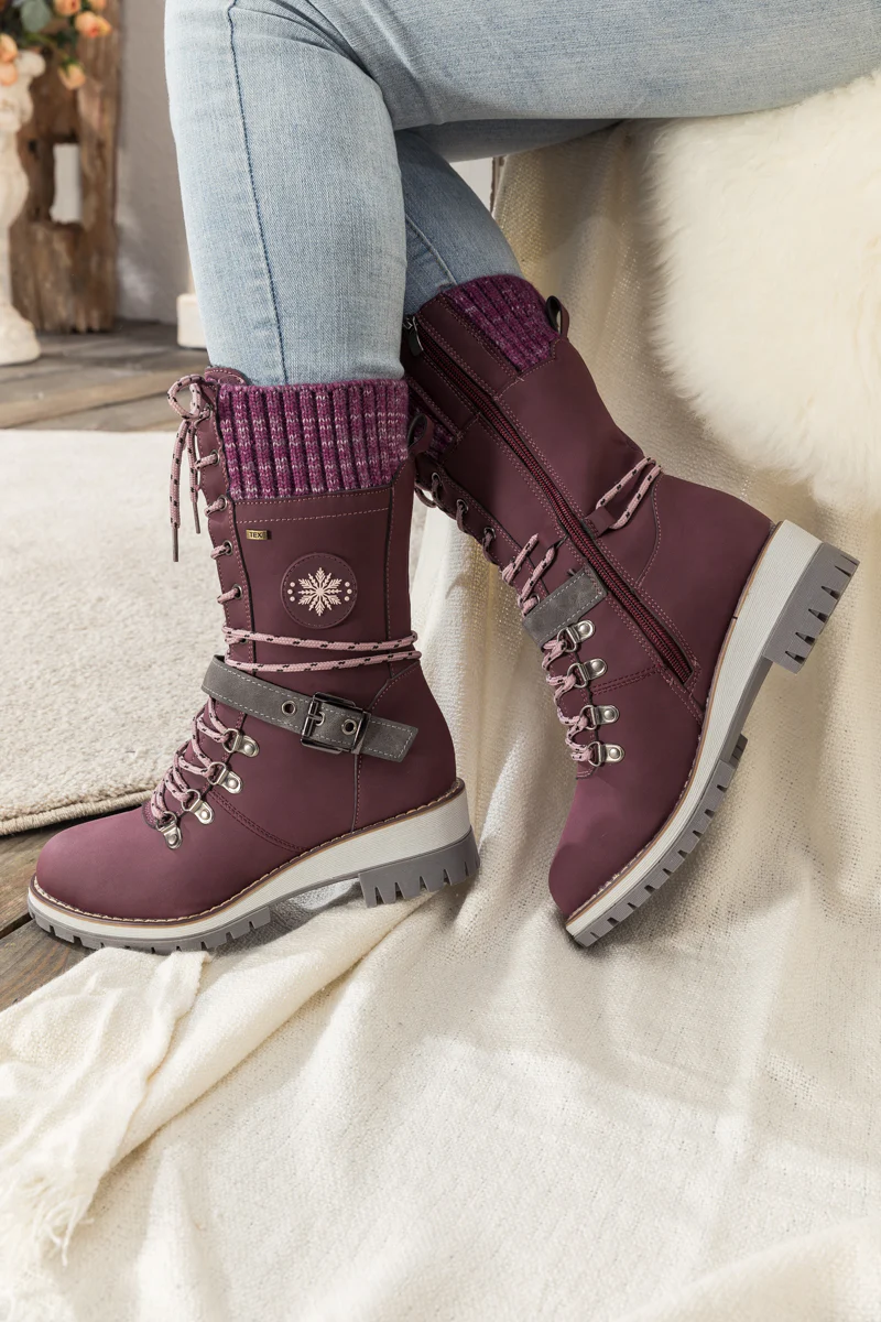En Bloom | Ribbed-Cuff Buckle-Strap Boot - Purple - Image 4