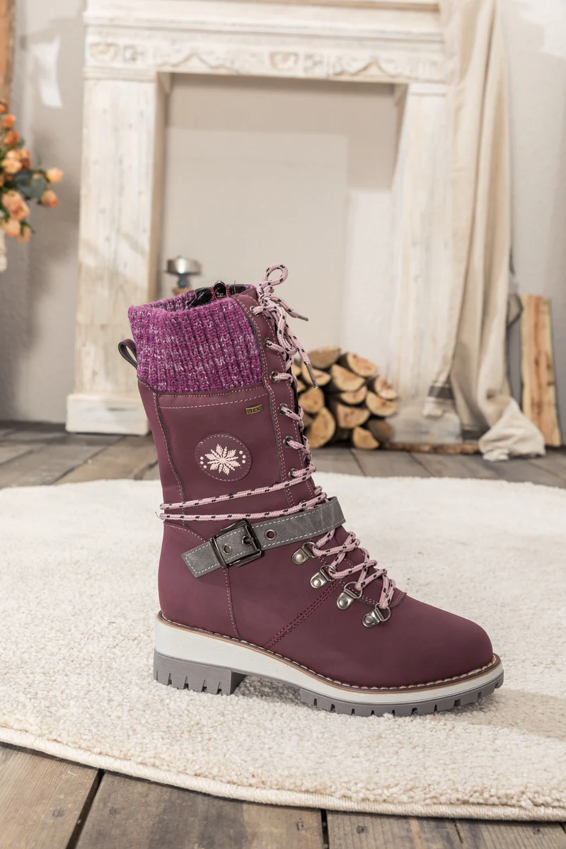 En Bloom | Ribbed-Cuff Buckle-Strap Boot - Purple - Image 6