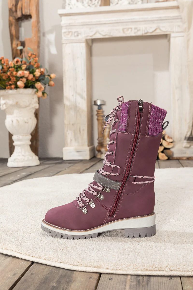 En Bloom | Ribbed-Cuff Buckle-Strap Boot - Purple - Image 7