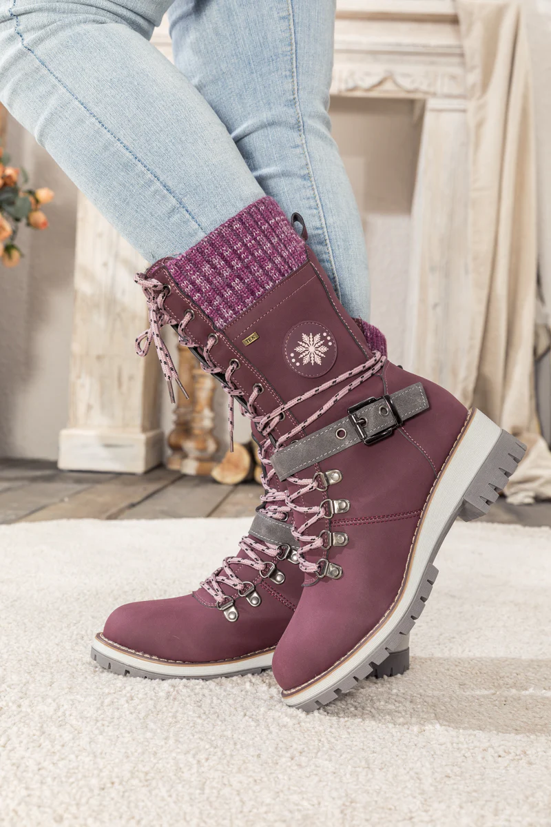 En Bloom | Ribbed-Cuff Buckle-Strap Boot - Purple - Image 8