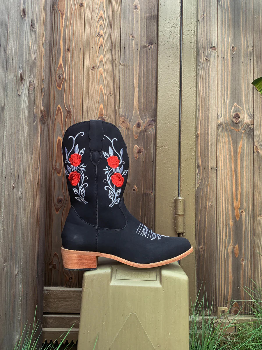 En Bloom | Rose Embroidered Cowboy Boots - Black - Image 6