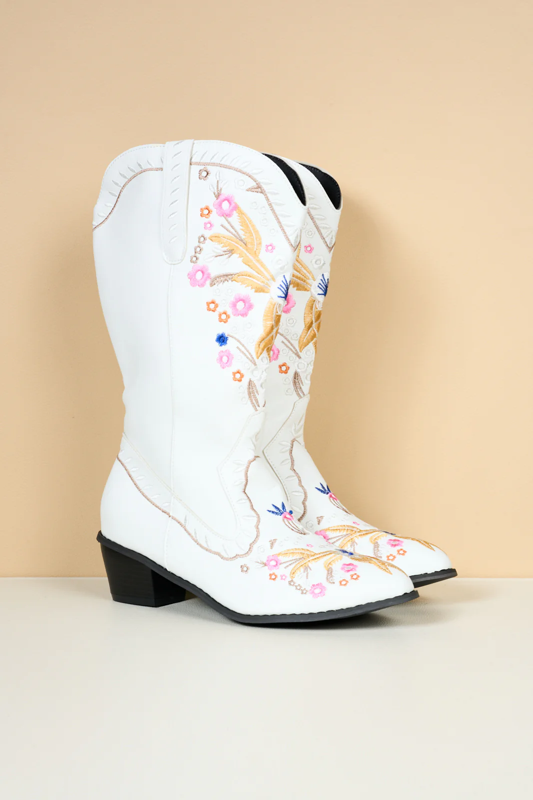 En Bloom | Santa Fe Floral Embroidered Western Knee Boots - White - Image 11
