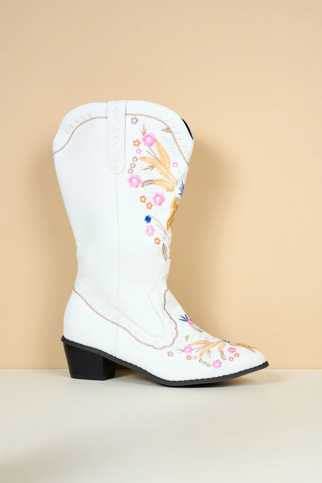 En Bloom | Santa Fe Floral Embroidered Western Knee Boots - White - Image 12