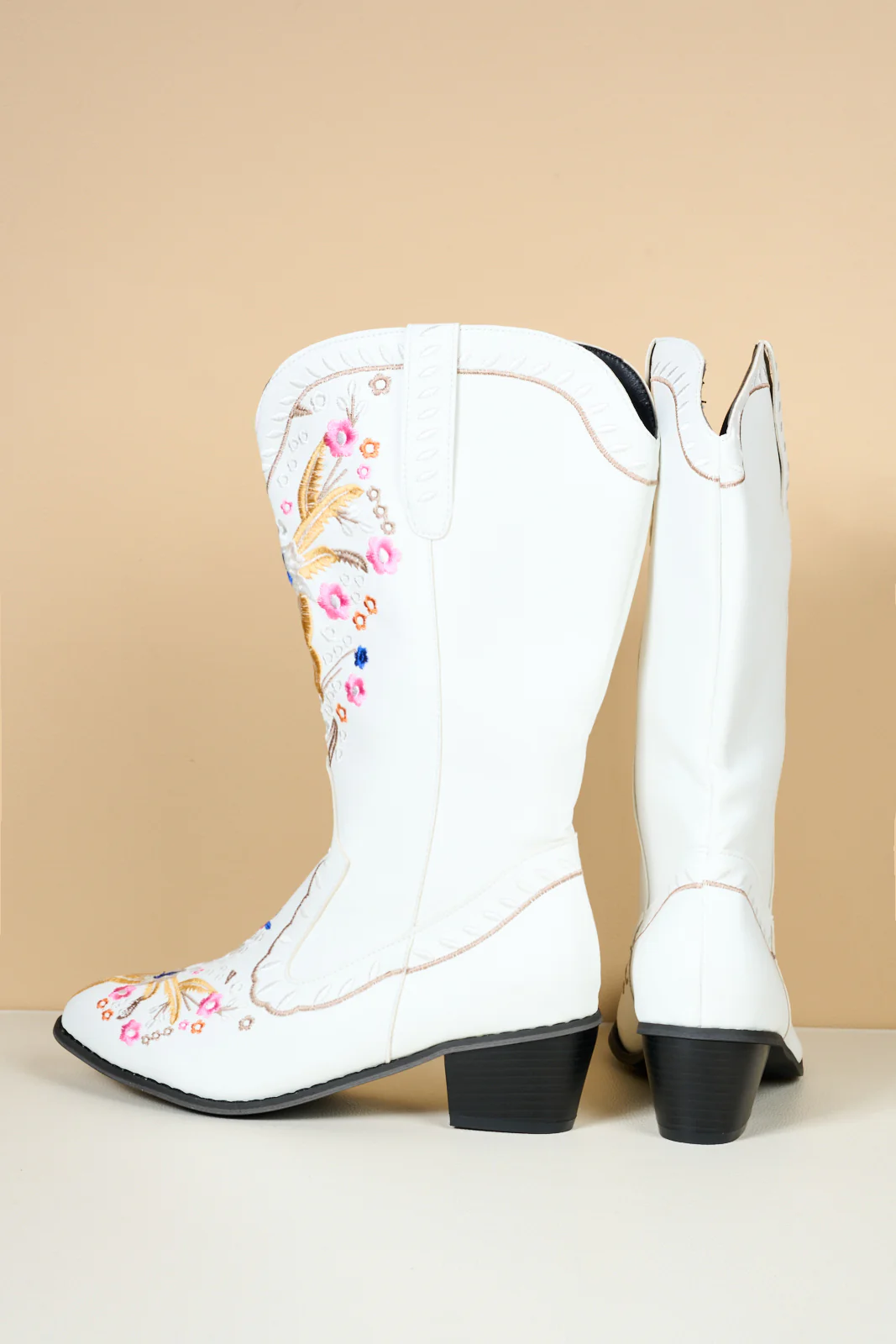 En Bloom | Santa Fe Floral Embroidered Western Knee Boots - White - Image 13