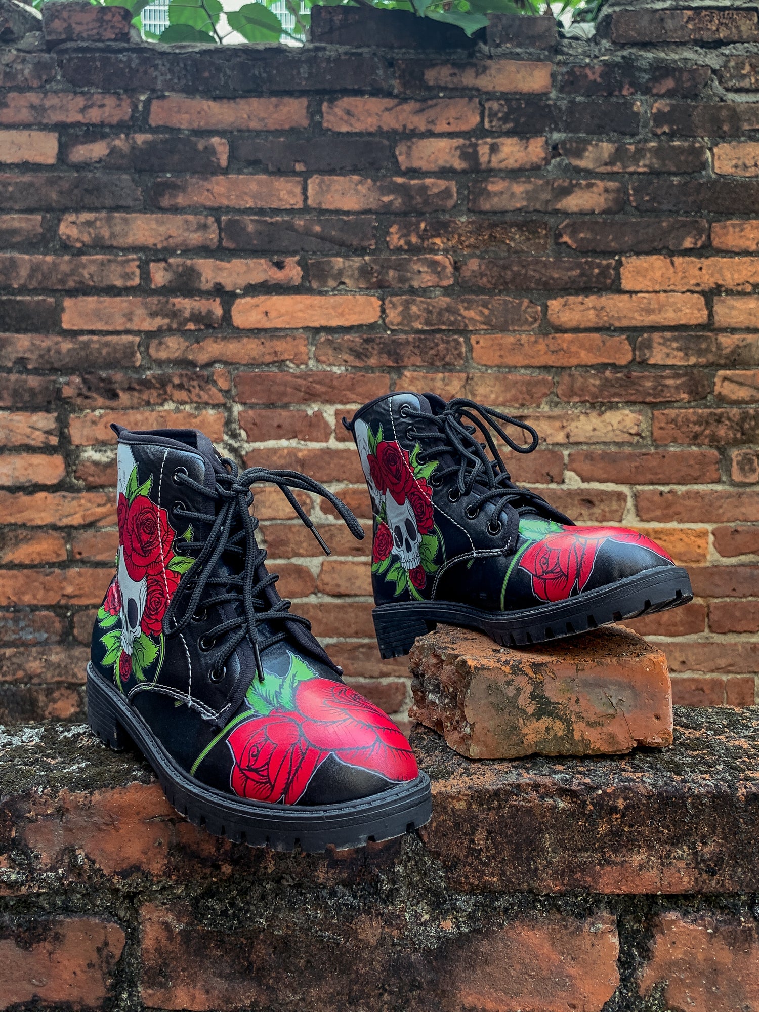 En Bloom | Skull-Rose Black Ankle Flat Combat Boots - Image 7