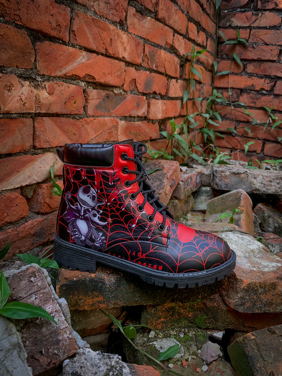 En Bloom | Spider Web Skull Comedian Ankle Flat Combat Boots - Image 2