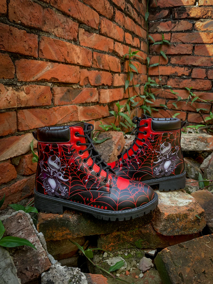 En Bloom | Spider Web Skull Comedian Ankle Flat Combat Boots - Image 3