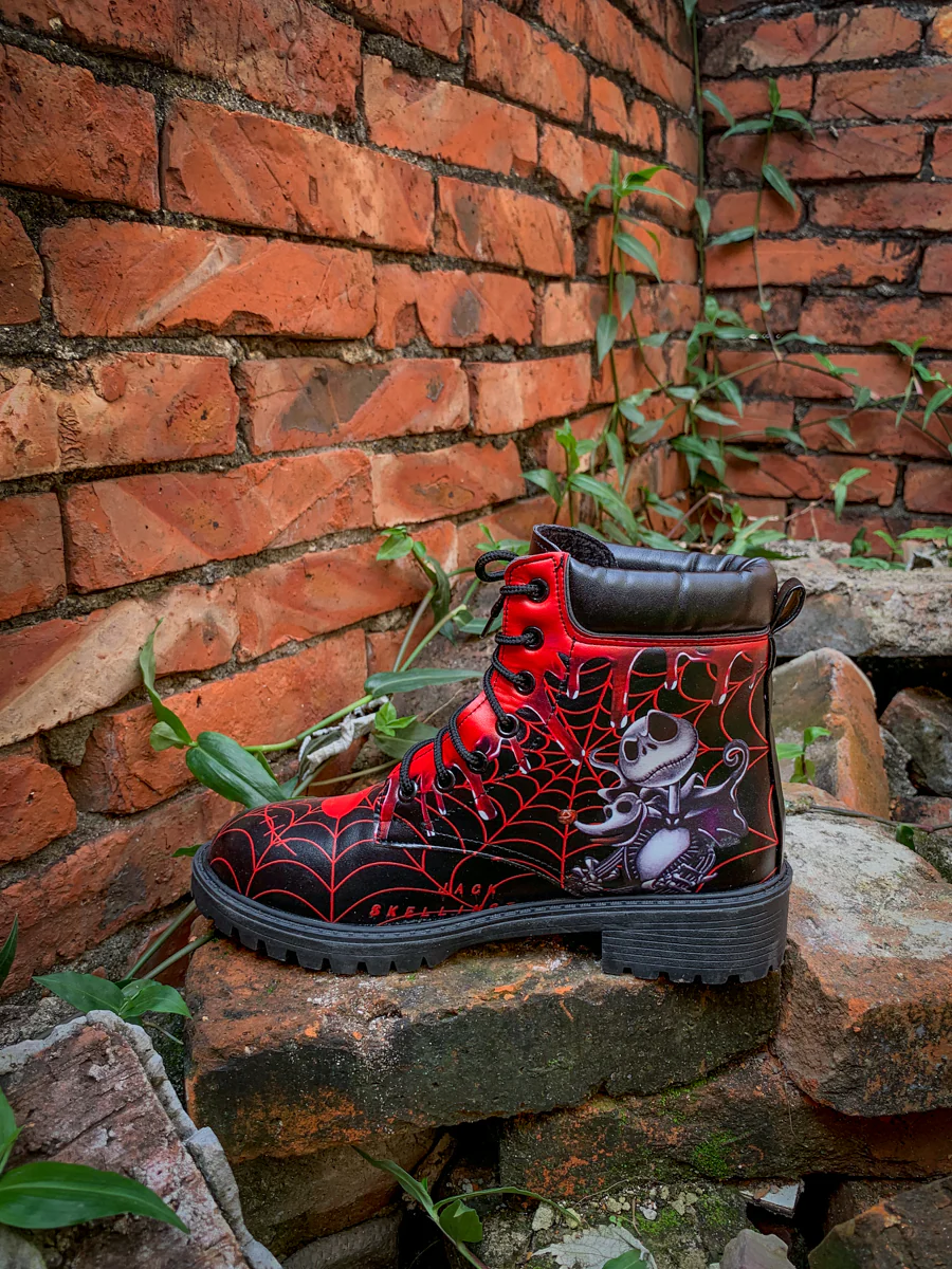 En Bloom | Spider Web Skull Comedian Ankle Flat Combat Boots - Image 4