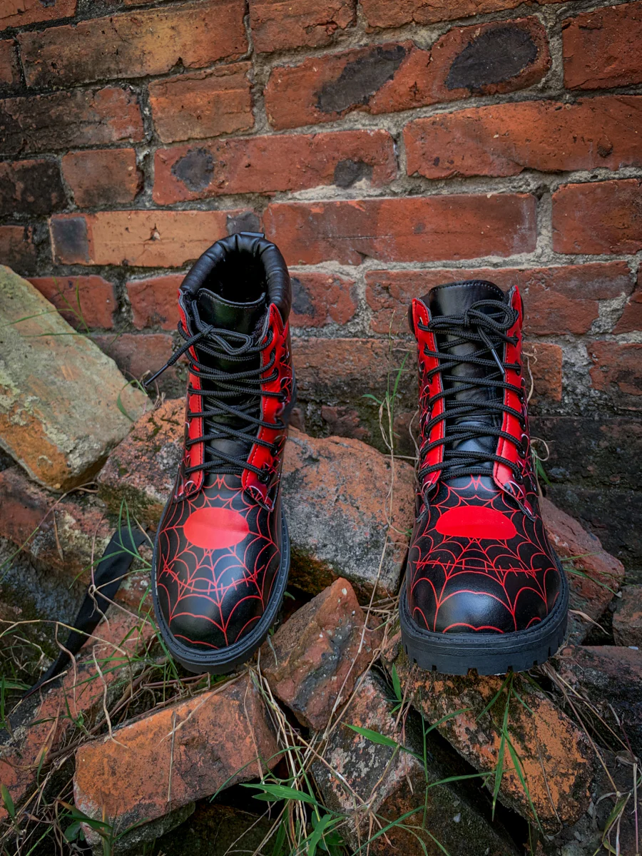 En Bloom | Spider Web Skull Comedian Ankle Flat Combat Boots - Image 5