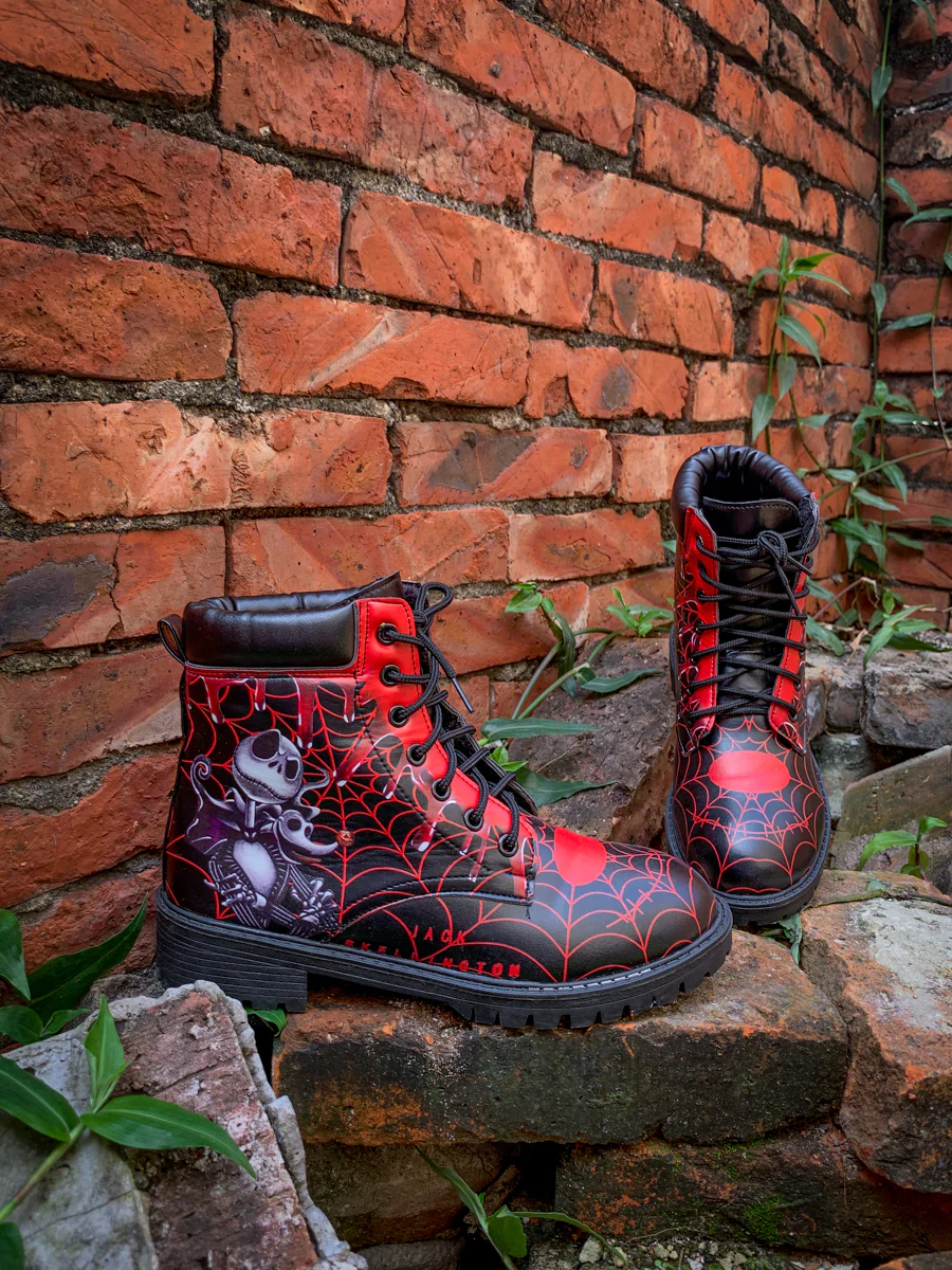 En Bloom | Spider Web Skull Comedian Ankle Flat Combat Boots - Image 6