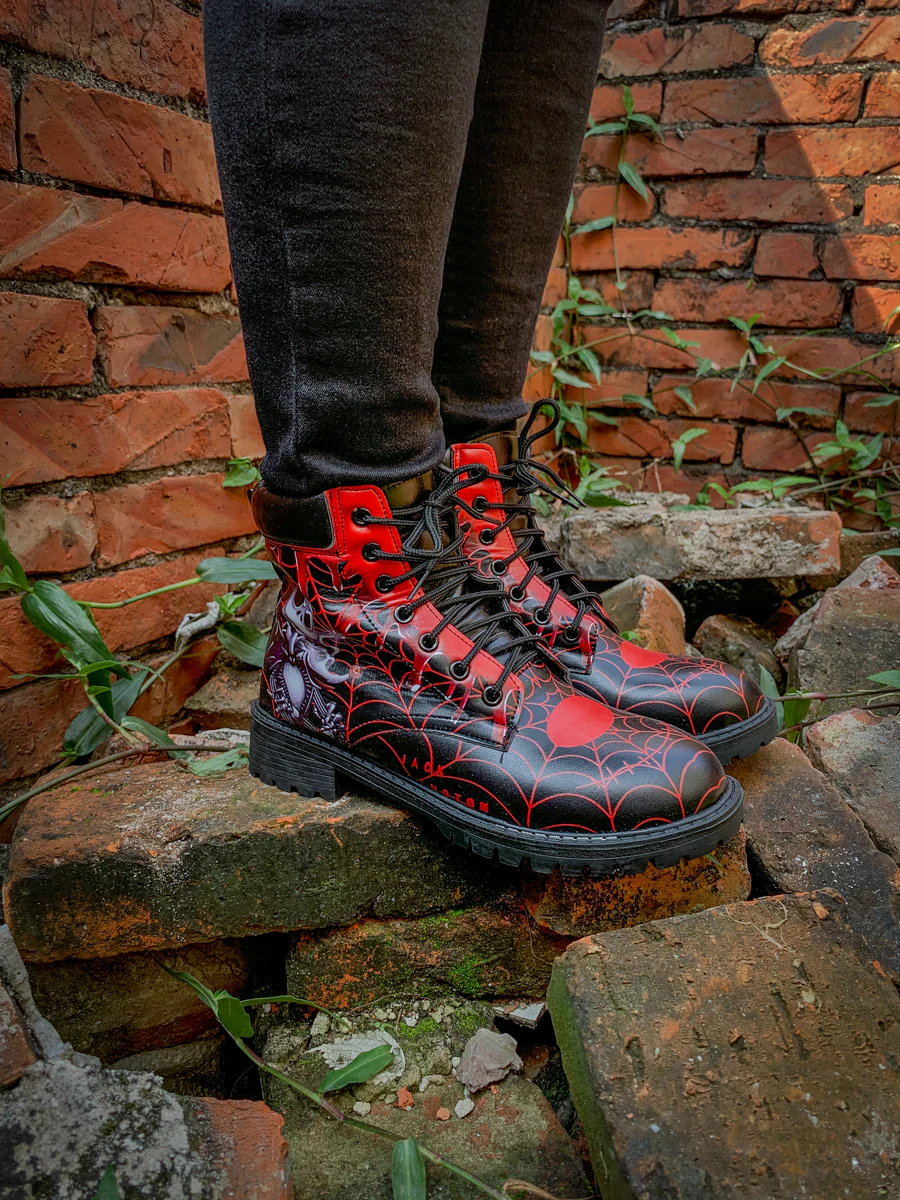 En Bloom | Spider Web Skull Comedian Ankle Flat Combat Boots - Image 7