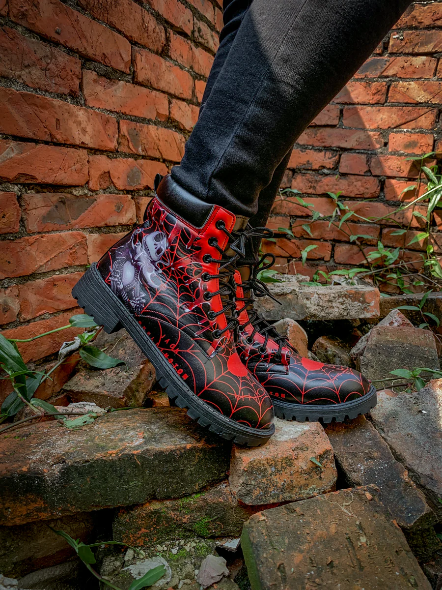 En Bloom | Spider Web Skull Comedian Ankle Flat Combat Boots - Image 8