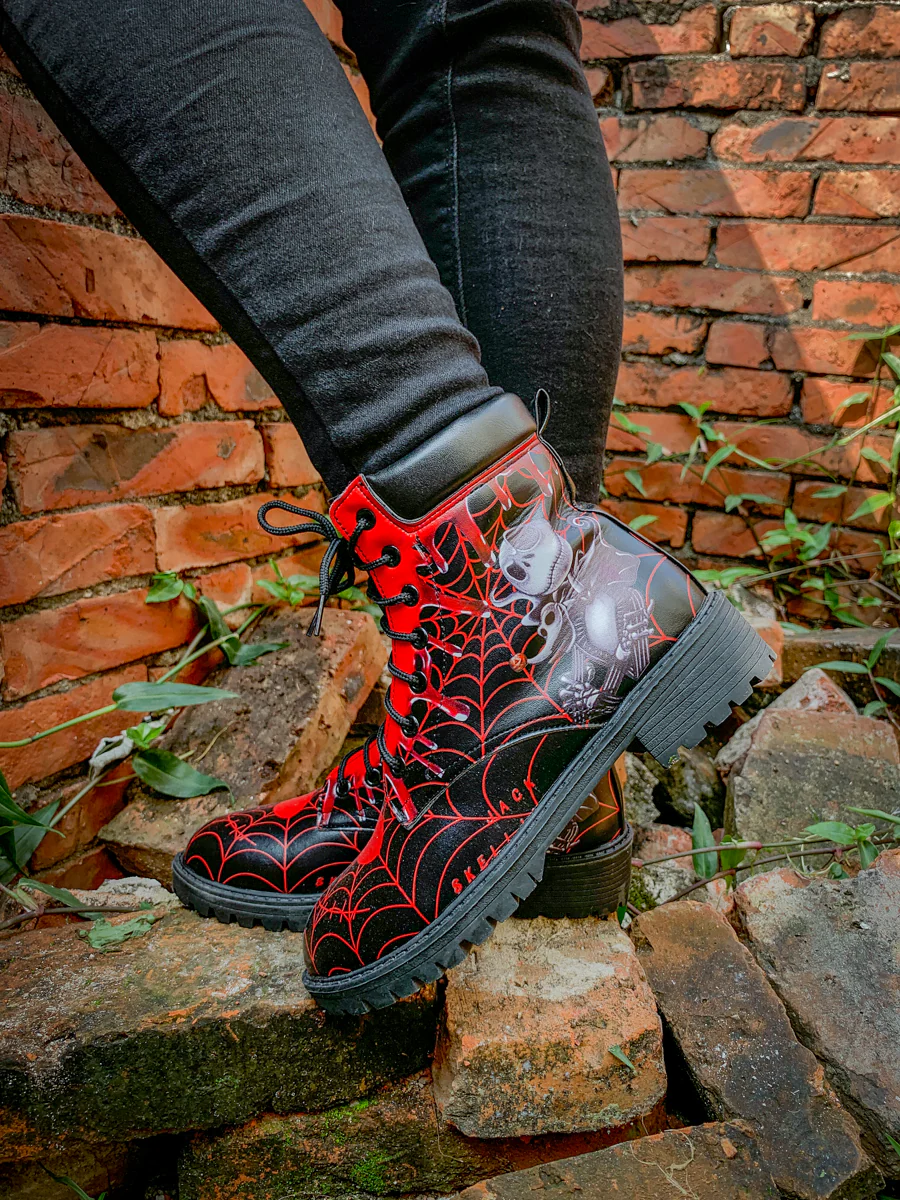 En Bloom | Spider Web Skull Comedian Ankle Flat Combat Boots - Image 9