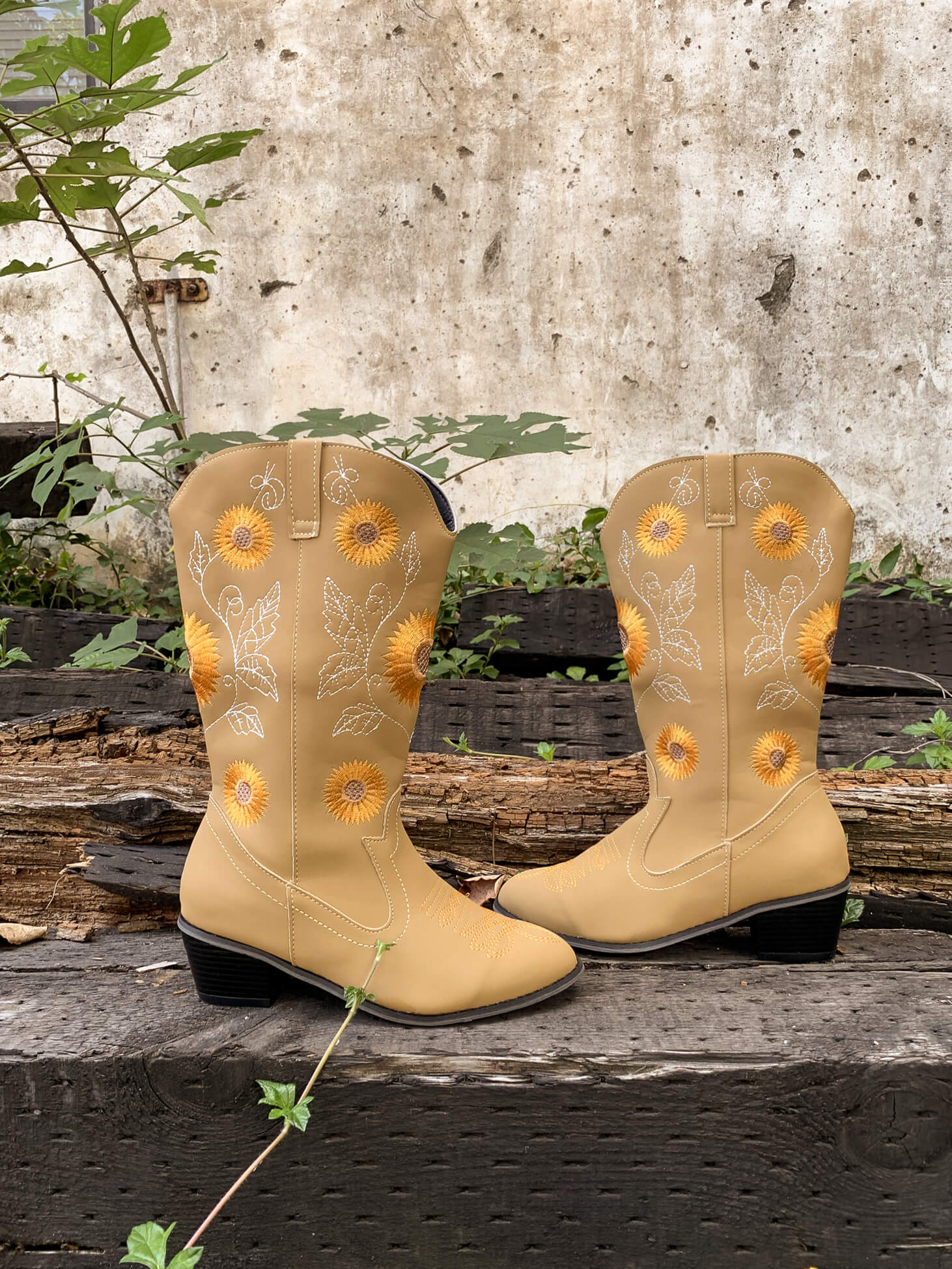 En Bloom | Sunflower Mid-Calf Knee Cowboy Boots - Beige - Image 6