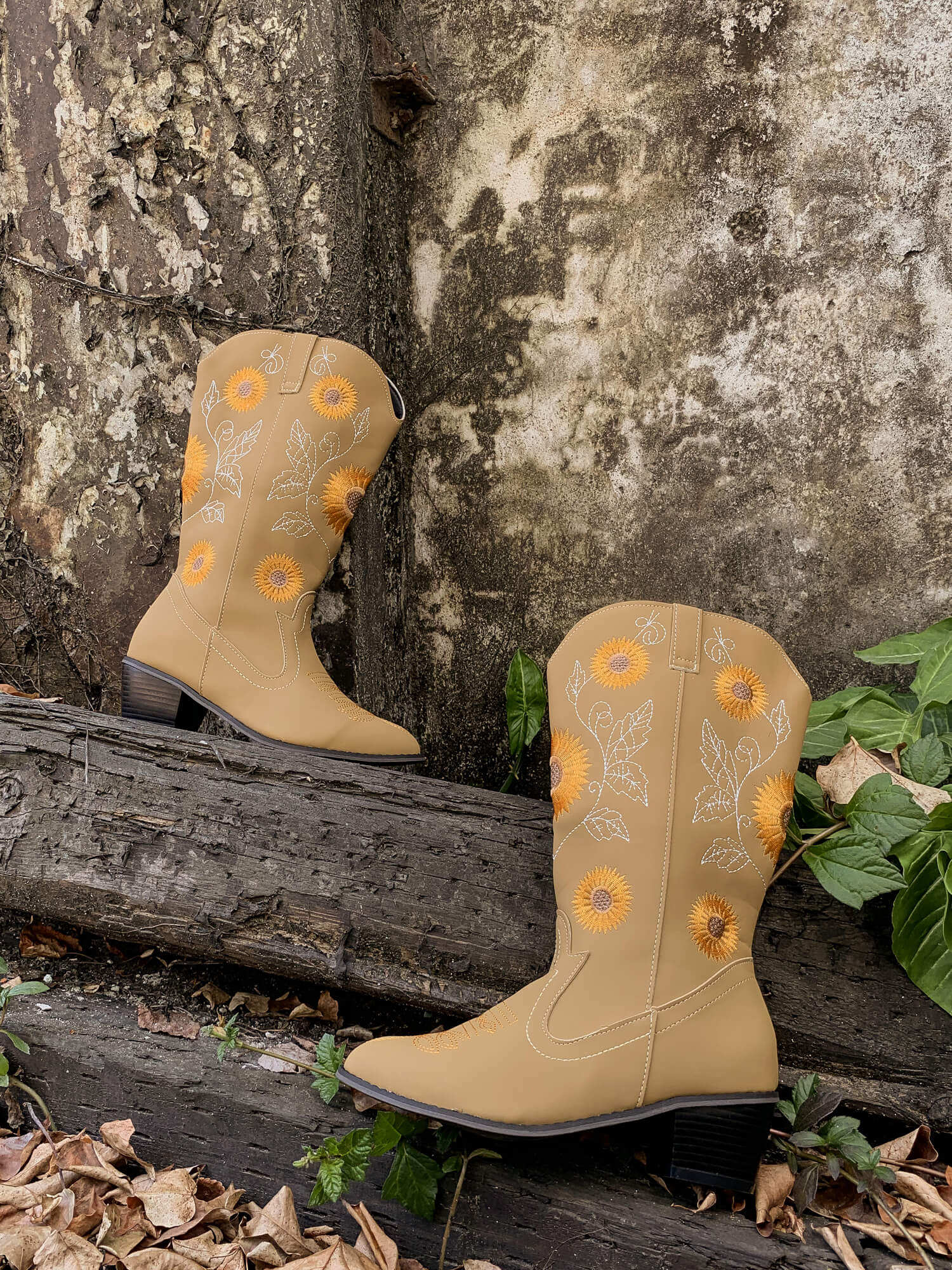 En Bloom | Sunflower Mid-Calf Knee Cowboy Boots - Beige - Image 7