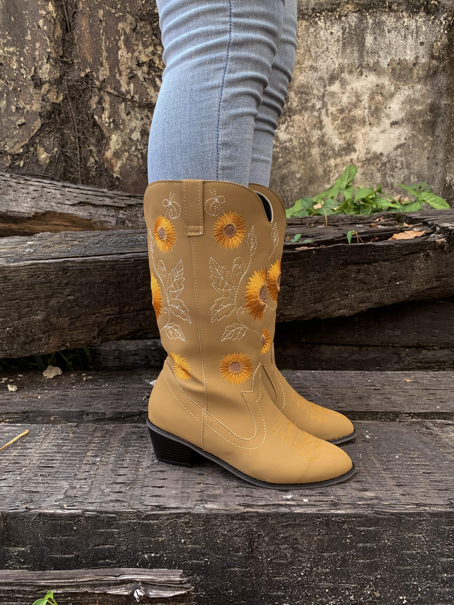 En Bloom | Sunflower Mid-Calf Knee Cowboy Boots - Beige - Image 8