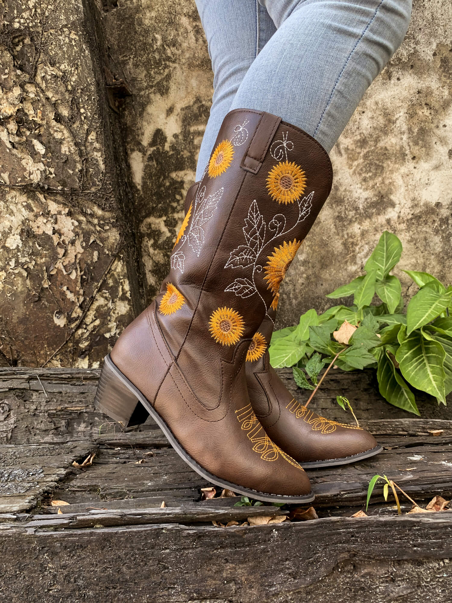 En Bloom | Sunflower Mid-Calf Cowboy Boots - Brown - Image 2