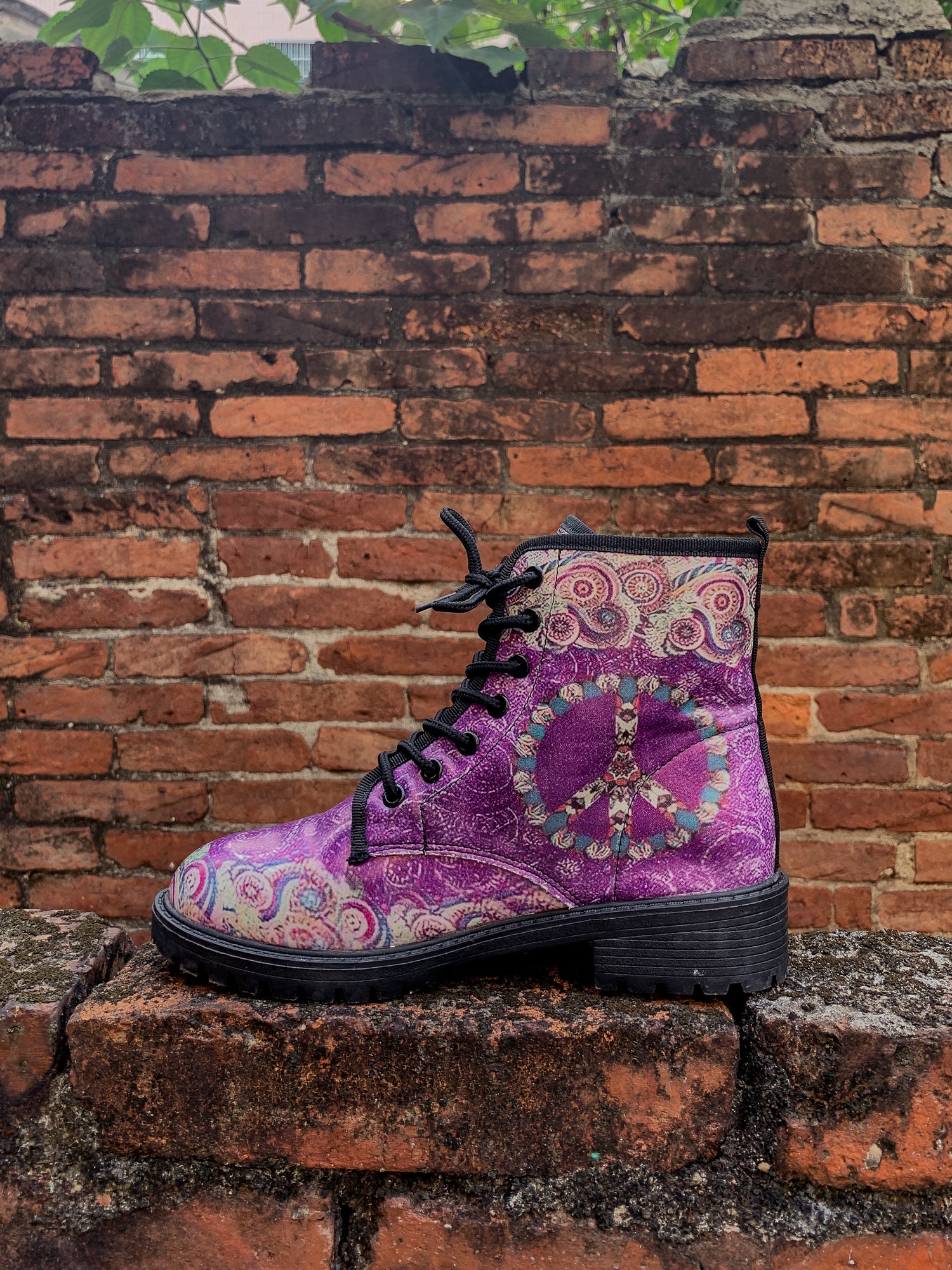 En Bloom | Tibet Art Purple Ankle Flat Combat Boots - Image 10