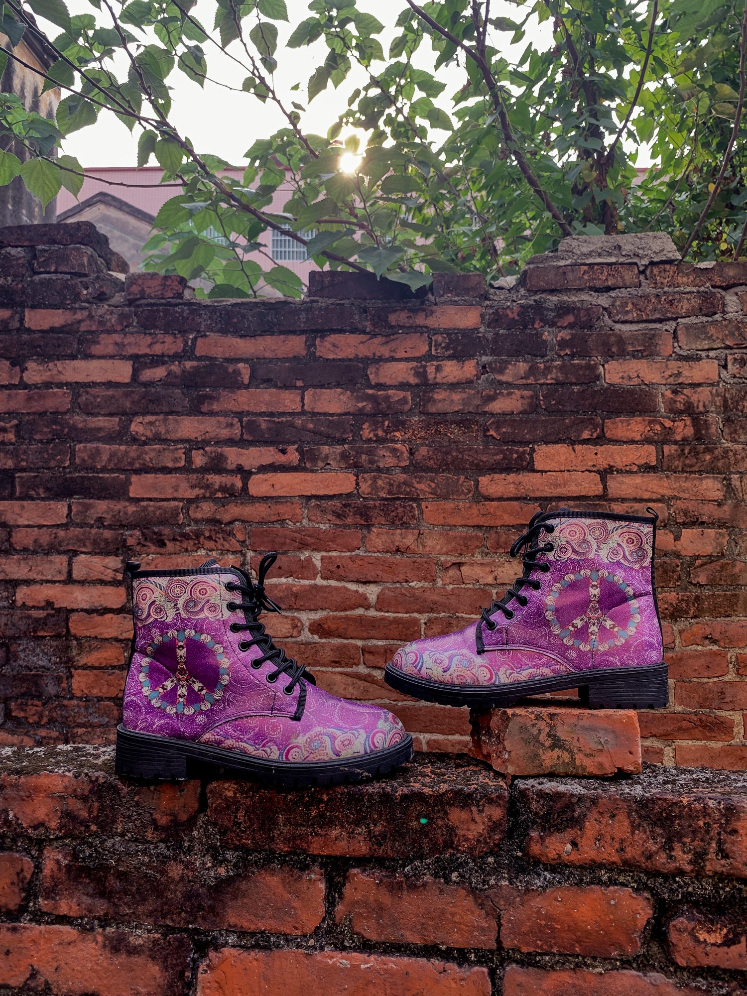 En Bloom | Tibet Art Purple Ankle Flat Combat Boots - Image 6