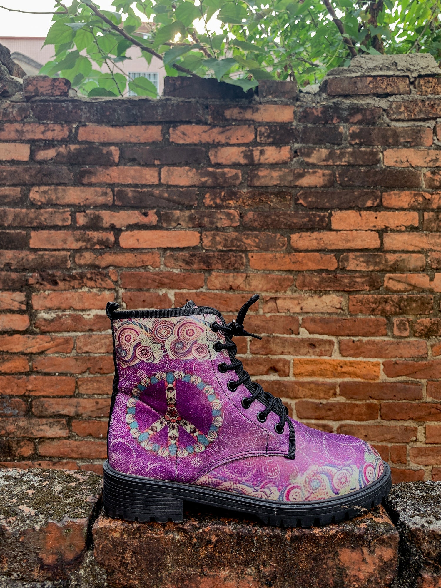 En Bloom | Tibet Art Purple Ankle Flat Combat Boots - Image 8