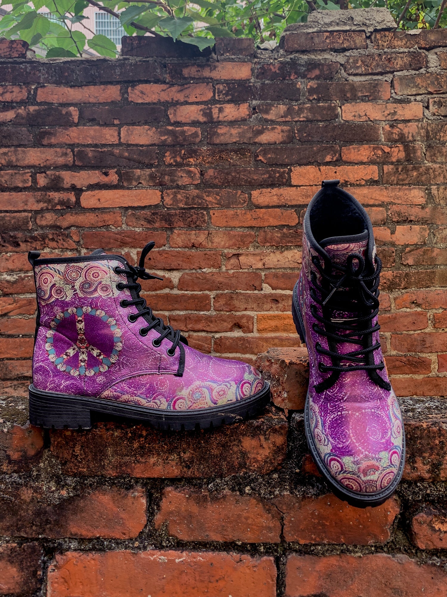 En Bloom | Tibet Art Purple Ankle Flat Combat Boots - Image 9