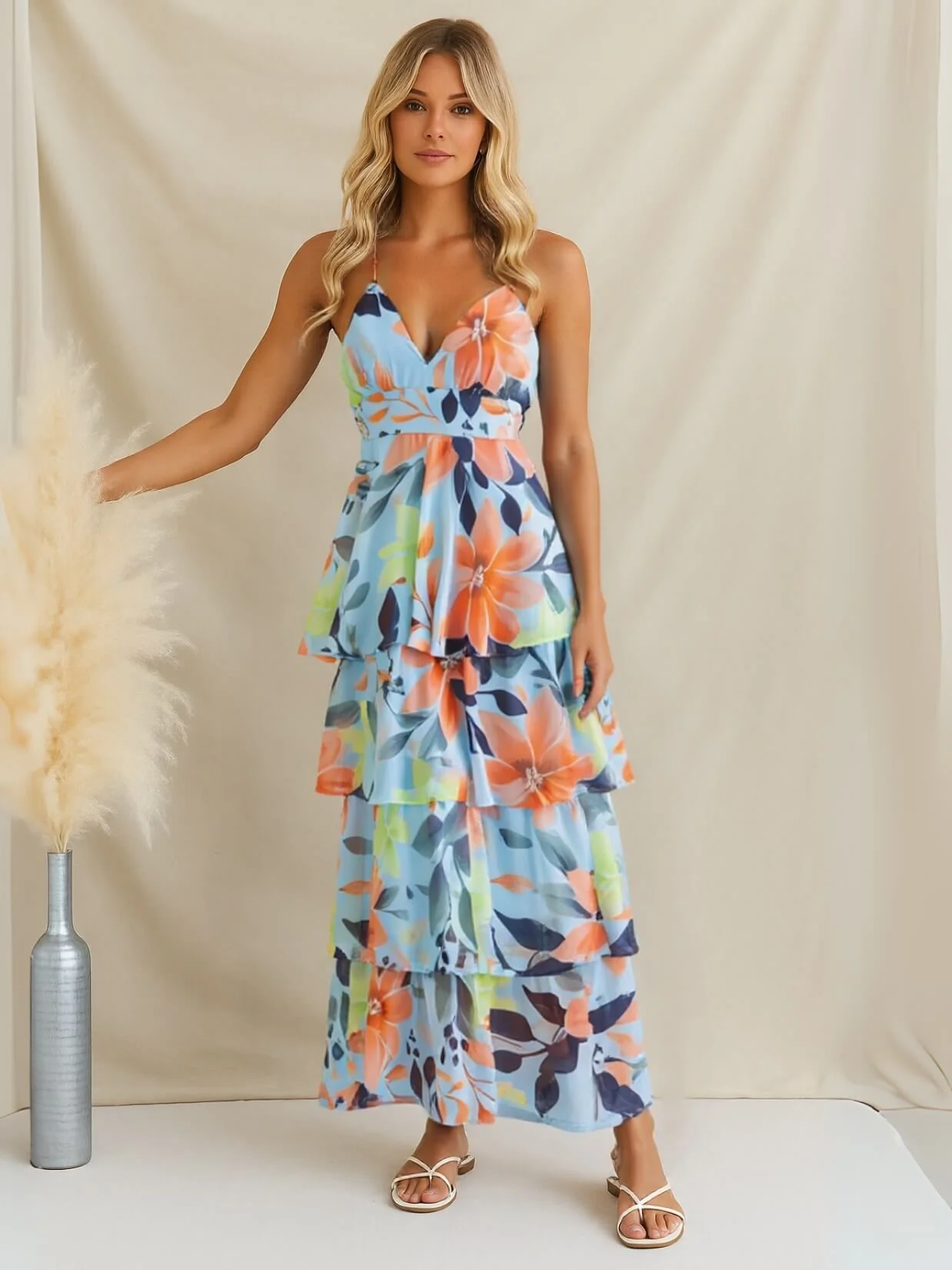 Ethereal Bloom Tiered Chiffon Maxi Dress - Image 7