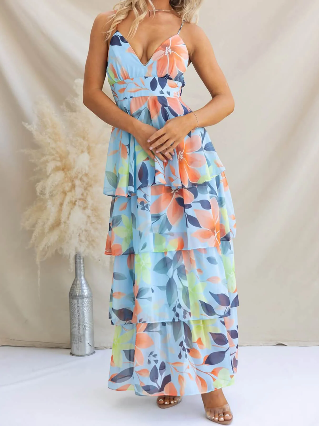 Ethereal Bloom Tiered Chiffon Maxi Dress - Image 8