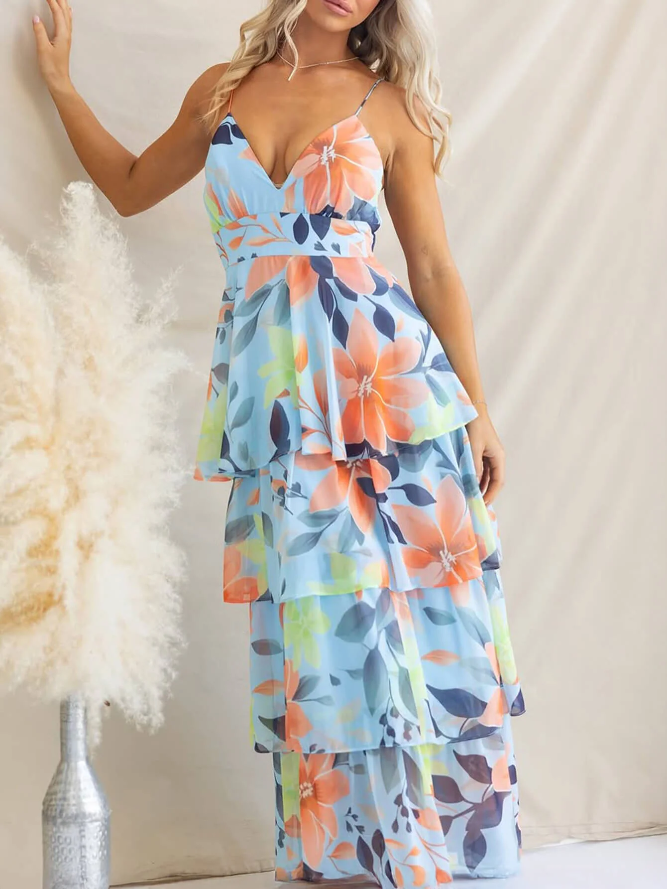 Ethereal Bloom Tiered Chiffon Maxi Dress - Image 9