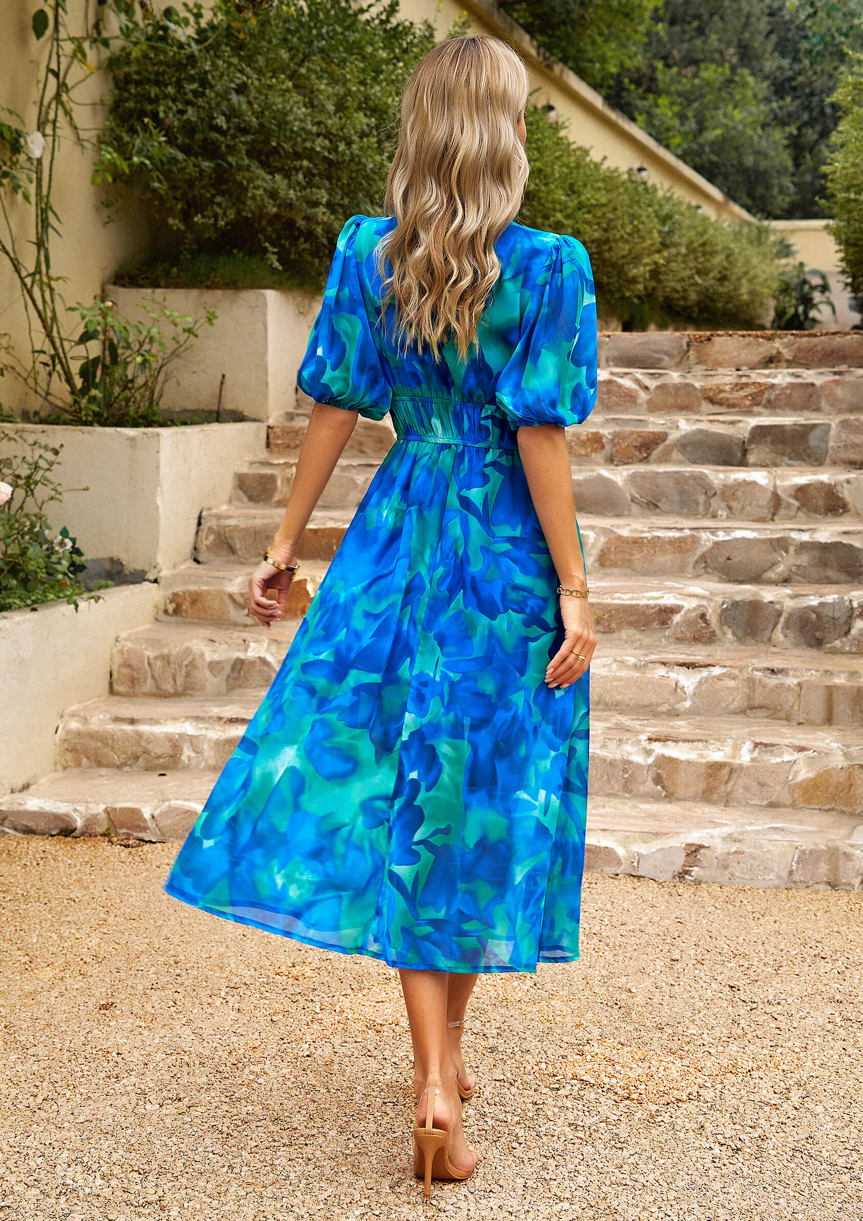 EUPHORIC MOOD FLORAL PRINTED MIDI DRESS - BLUE - Image 6