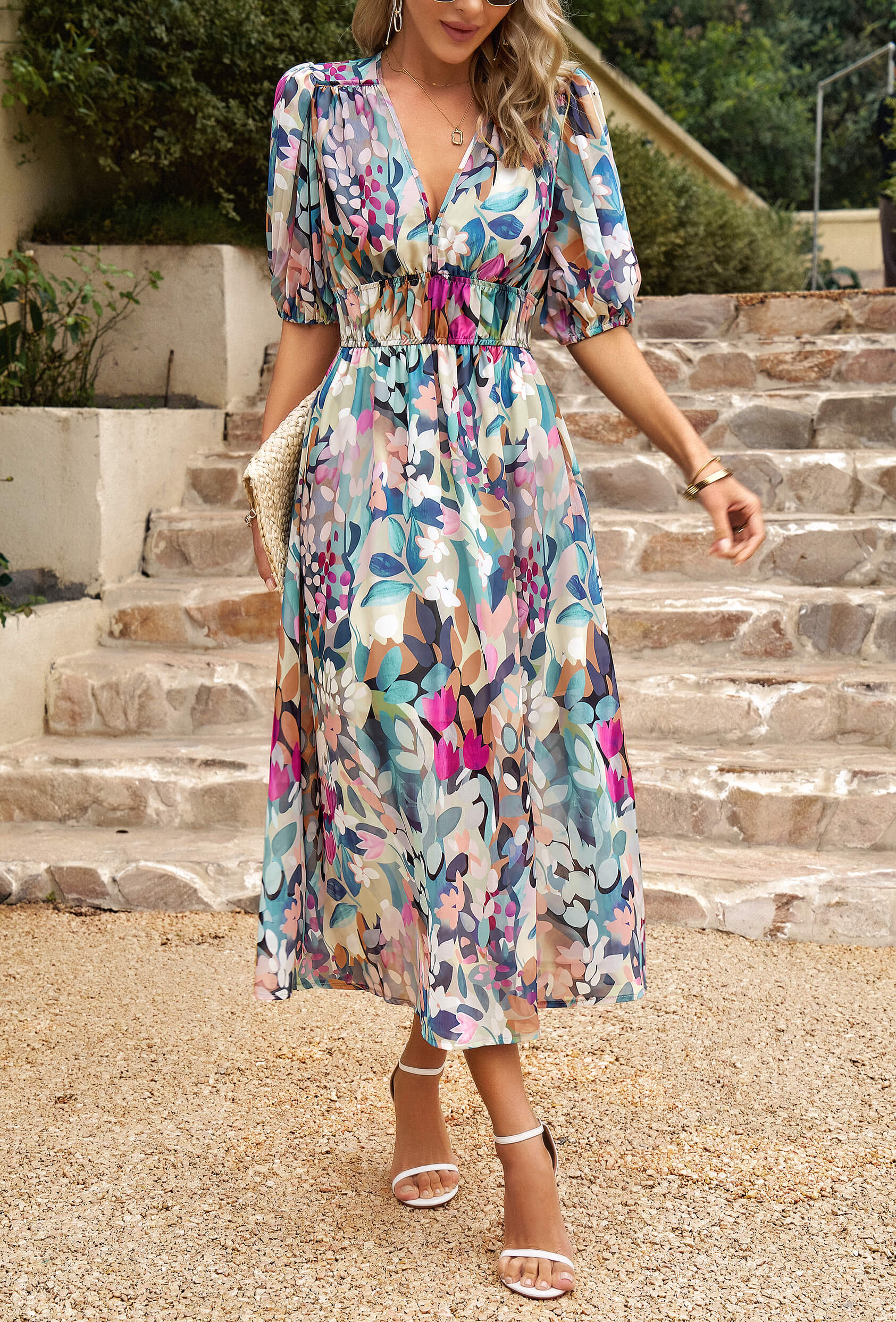 EUPHORIC MOOD FLORAL PRINTED MIDI DRESS - MULTI - Image 2